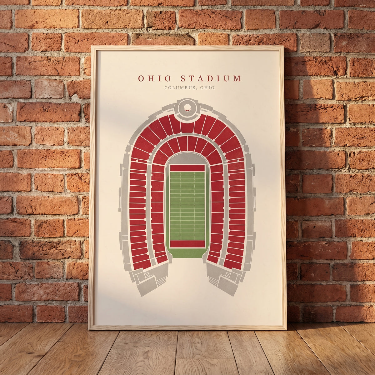 Ohio Stadium framed print leaning against a wall