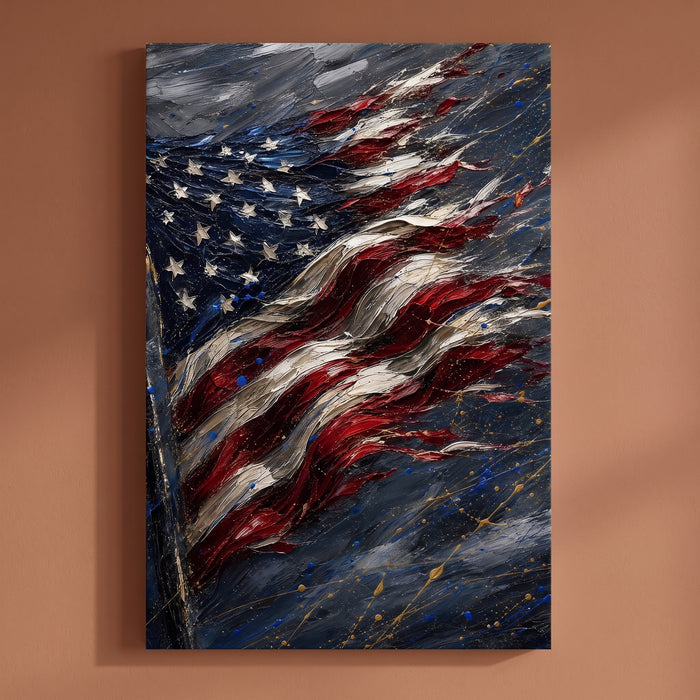 Old Glory gallery-wrapped canvas print on a plain wall