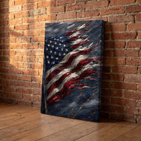 Old Glory canvas print leaning against a wall