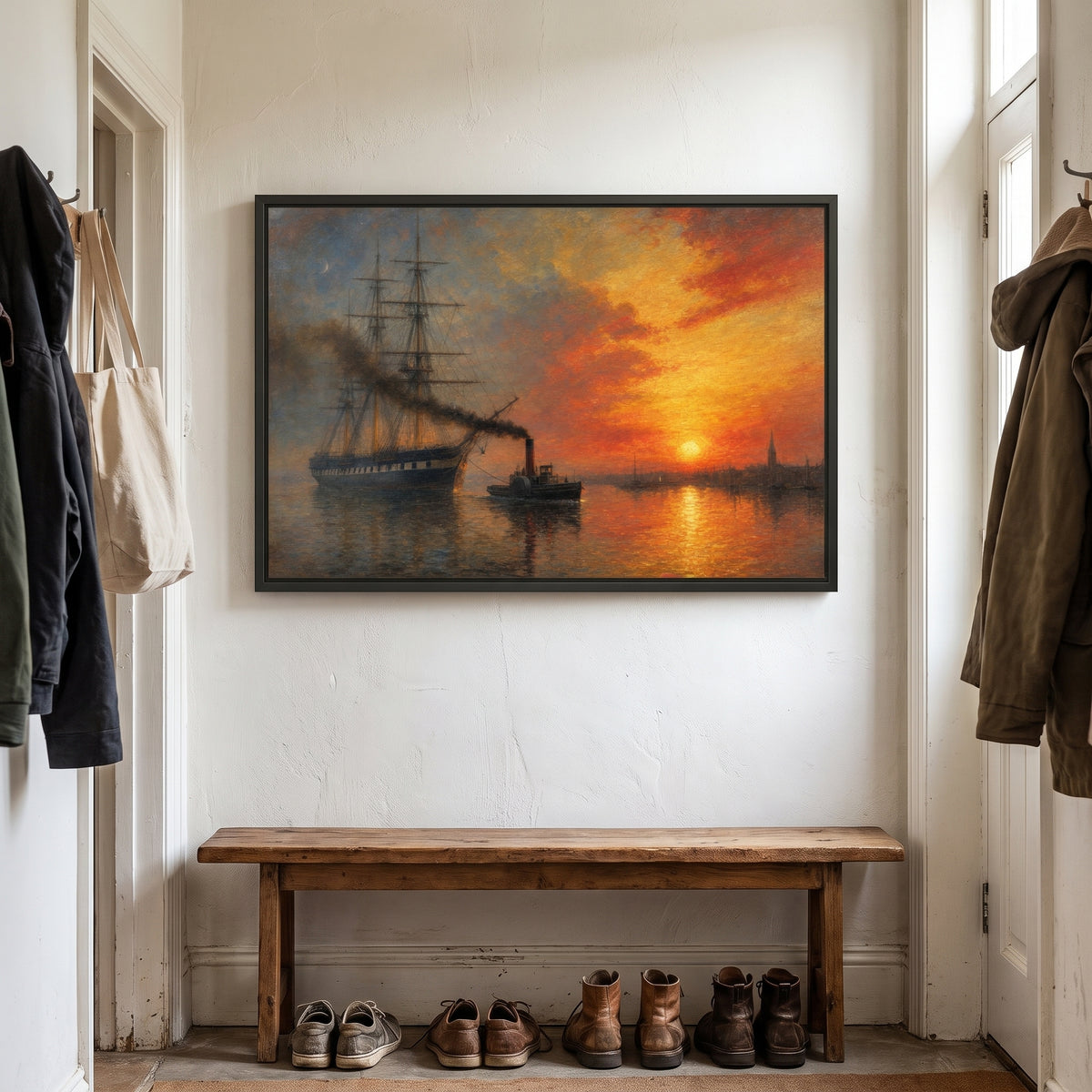 Old Ironsides at Sunset framed print hanging in a home interior