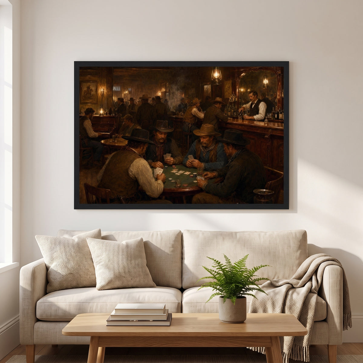 Old West Saloon Poker framed print hanging in a home interior