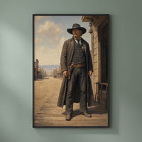 Old West Sheriff framed print on a plain wall