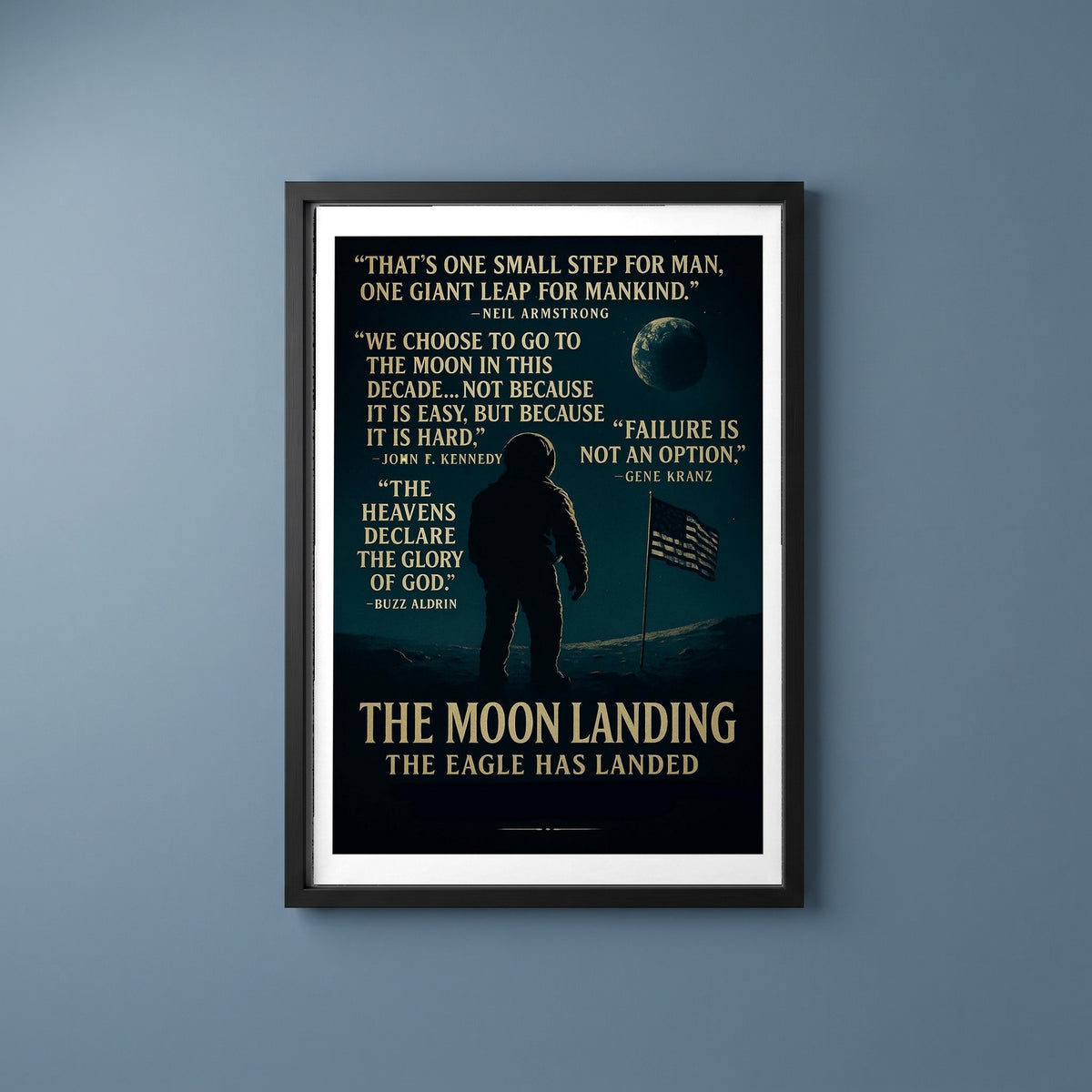 One Giant Leap framed print on a plain wall