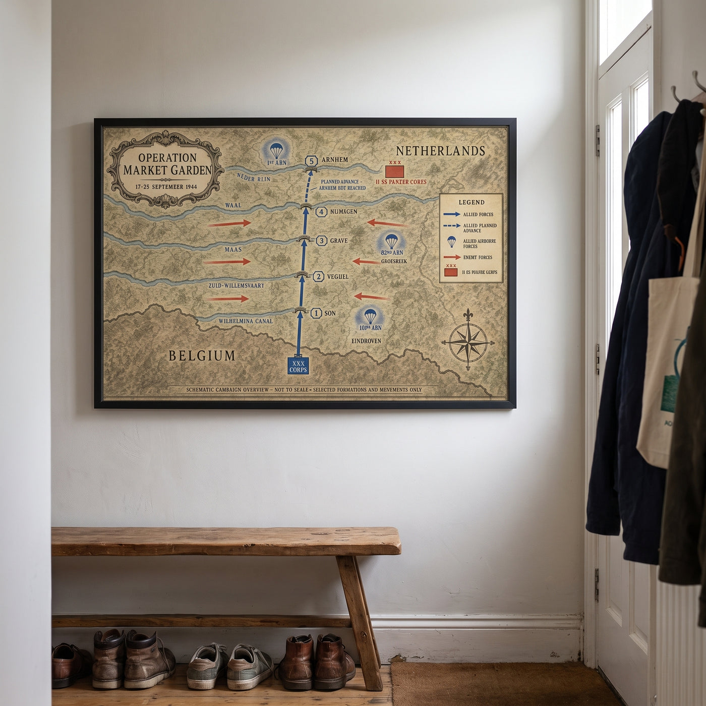 Operation Market Garden — Map framed print hanging in a home interior