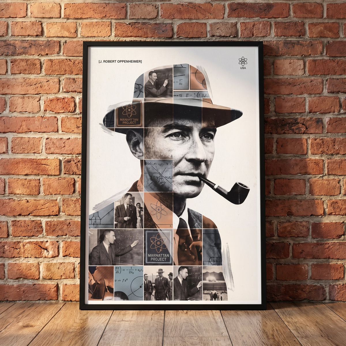 J. Robert Oppenheimer — Destroyer of Worlds framed print leaning against a wall