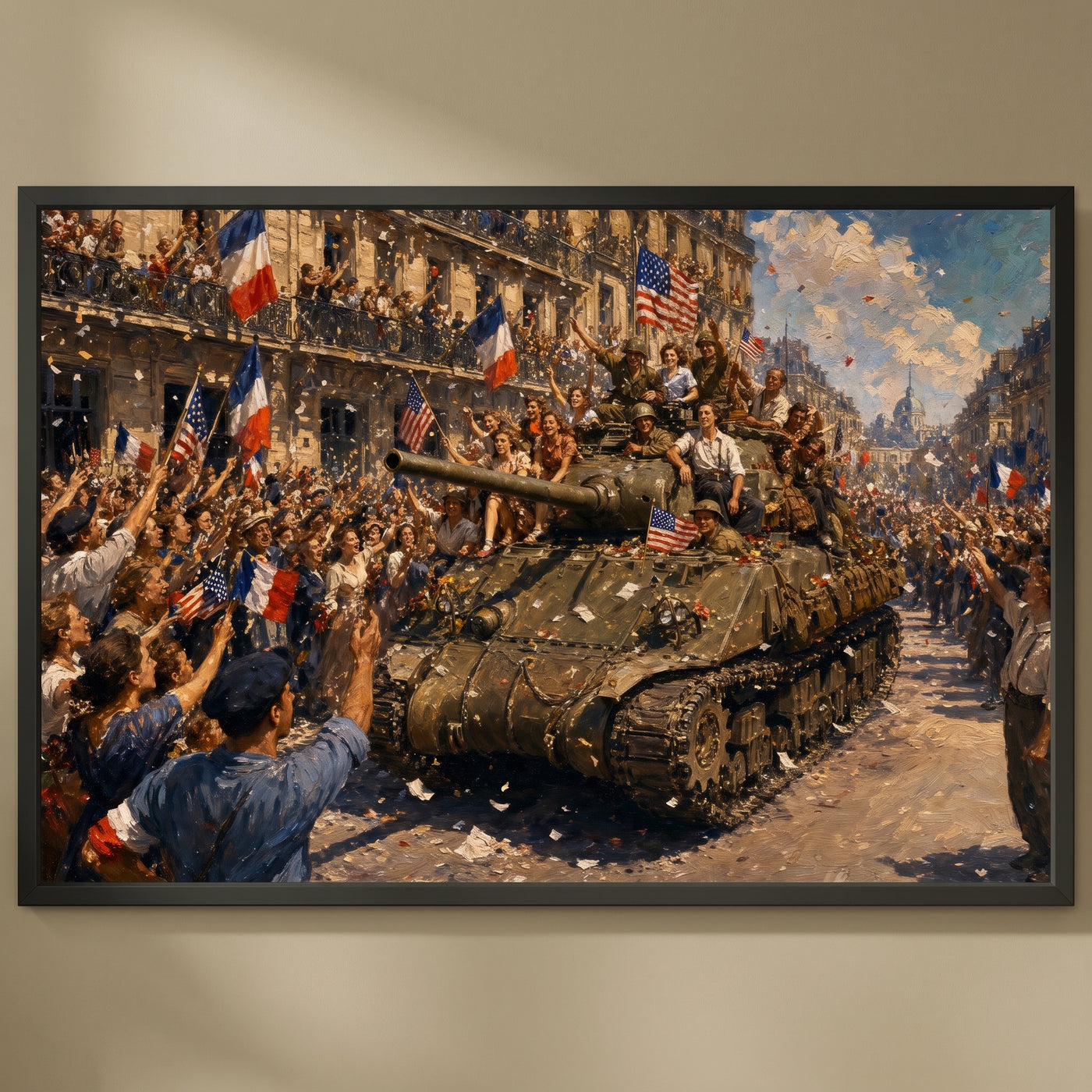Paris, 25 August 1944 framed print on a plain wall