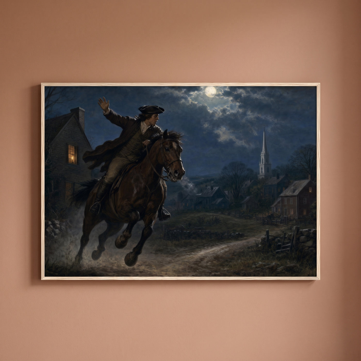 Paul Revere's Midnight Ride framed print on a plain wall