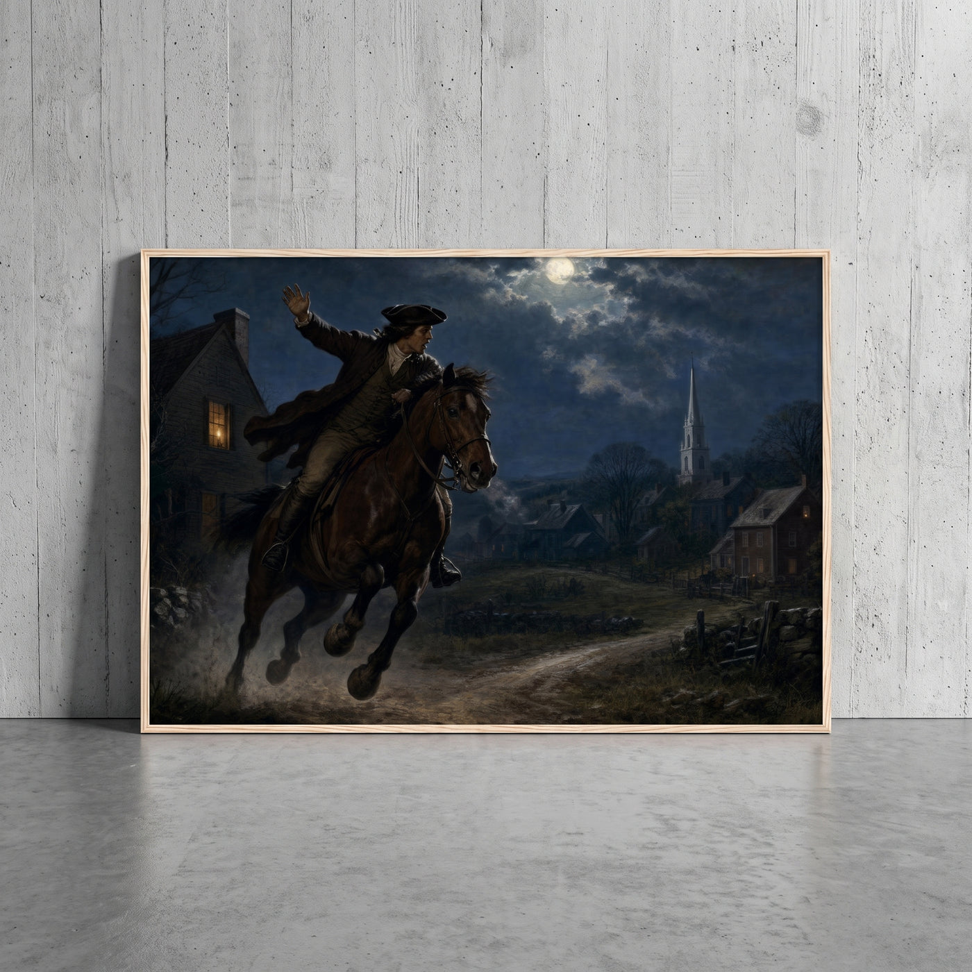 Paul Revere's Midnight Ride framed print leaning against a wall