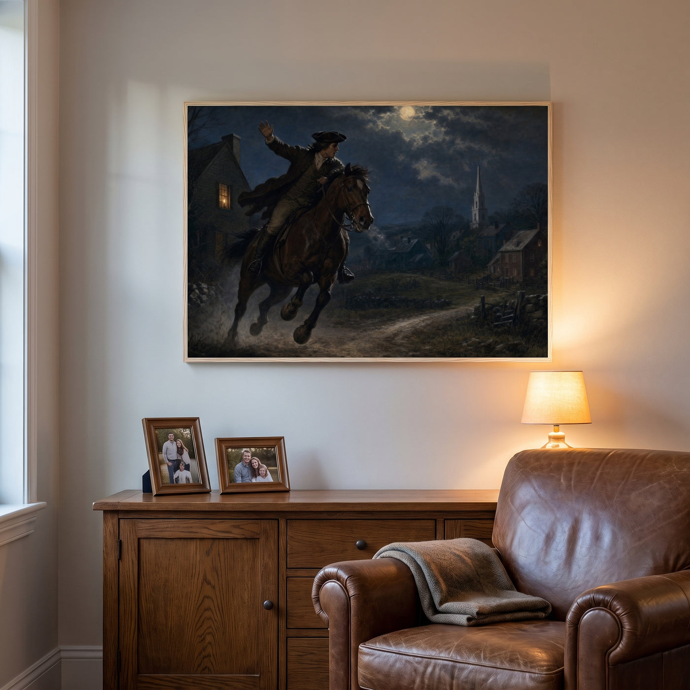 Paul Revere's Midnight Ride framed print hanging in a home interior
