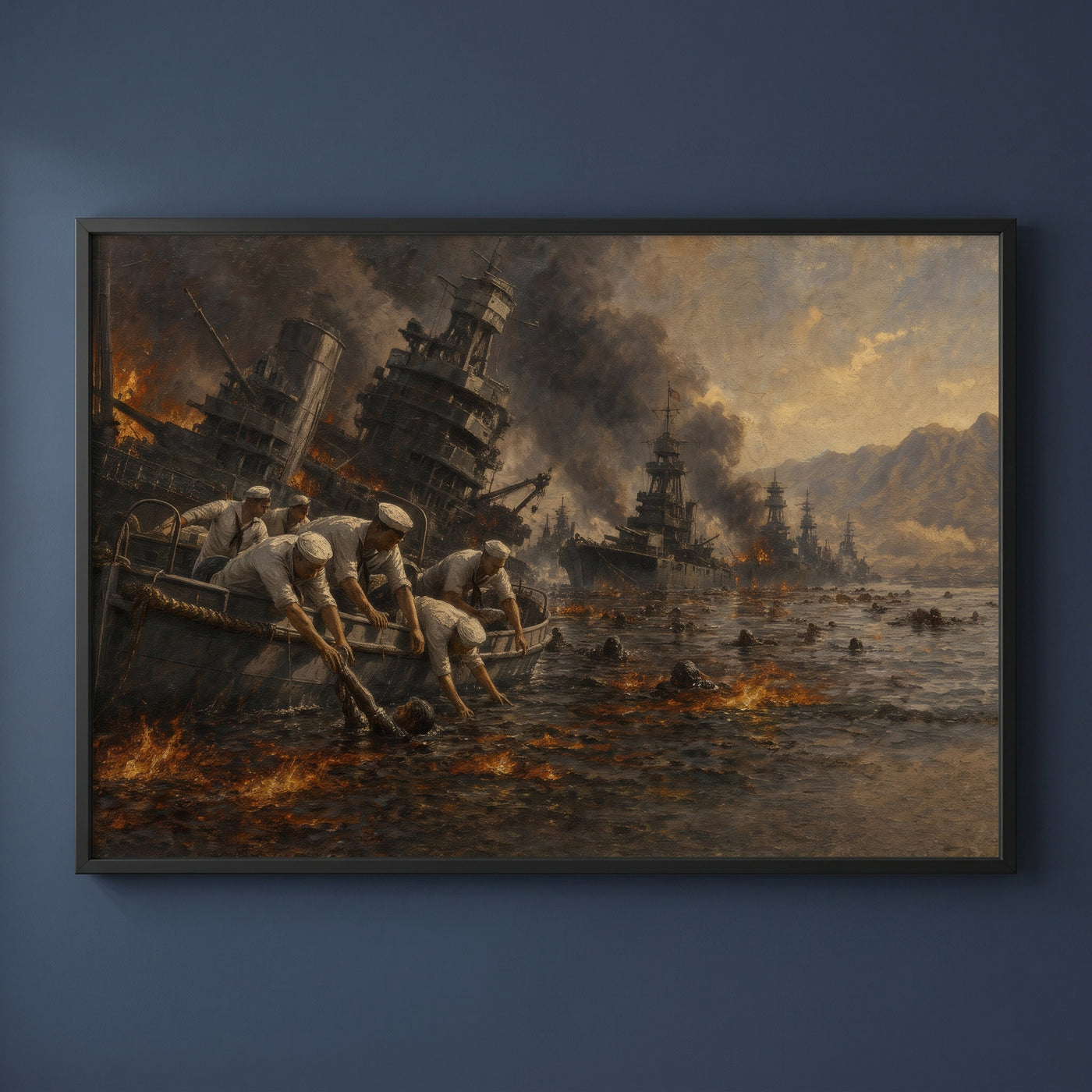 Pearl Harbor, 7 December 1941 framed print on a plain wall