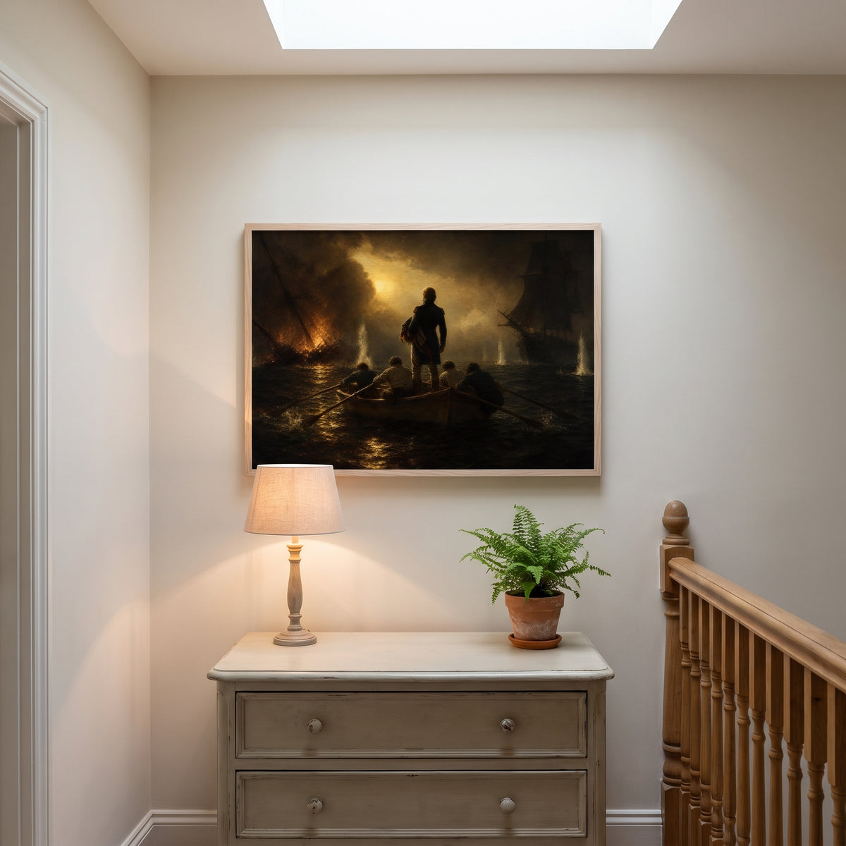 Perry at Lake Erie framed print hanging in a home interior