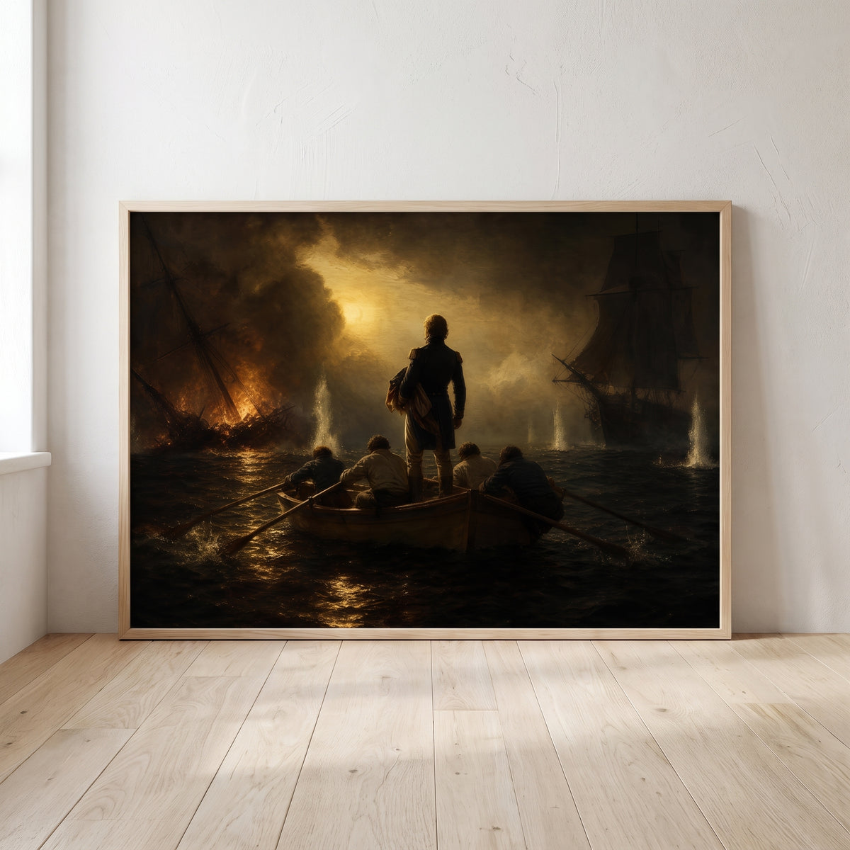 Perry at Lake Erie framed print leaning against a wall