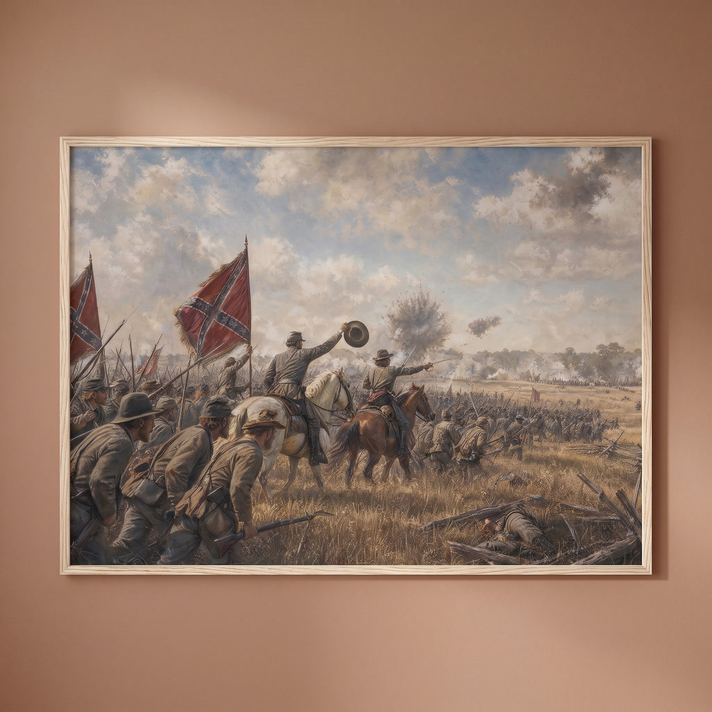 Pickett's Charge at Gettysburg framed print on a plain wall