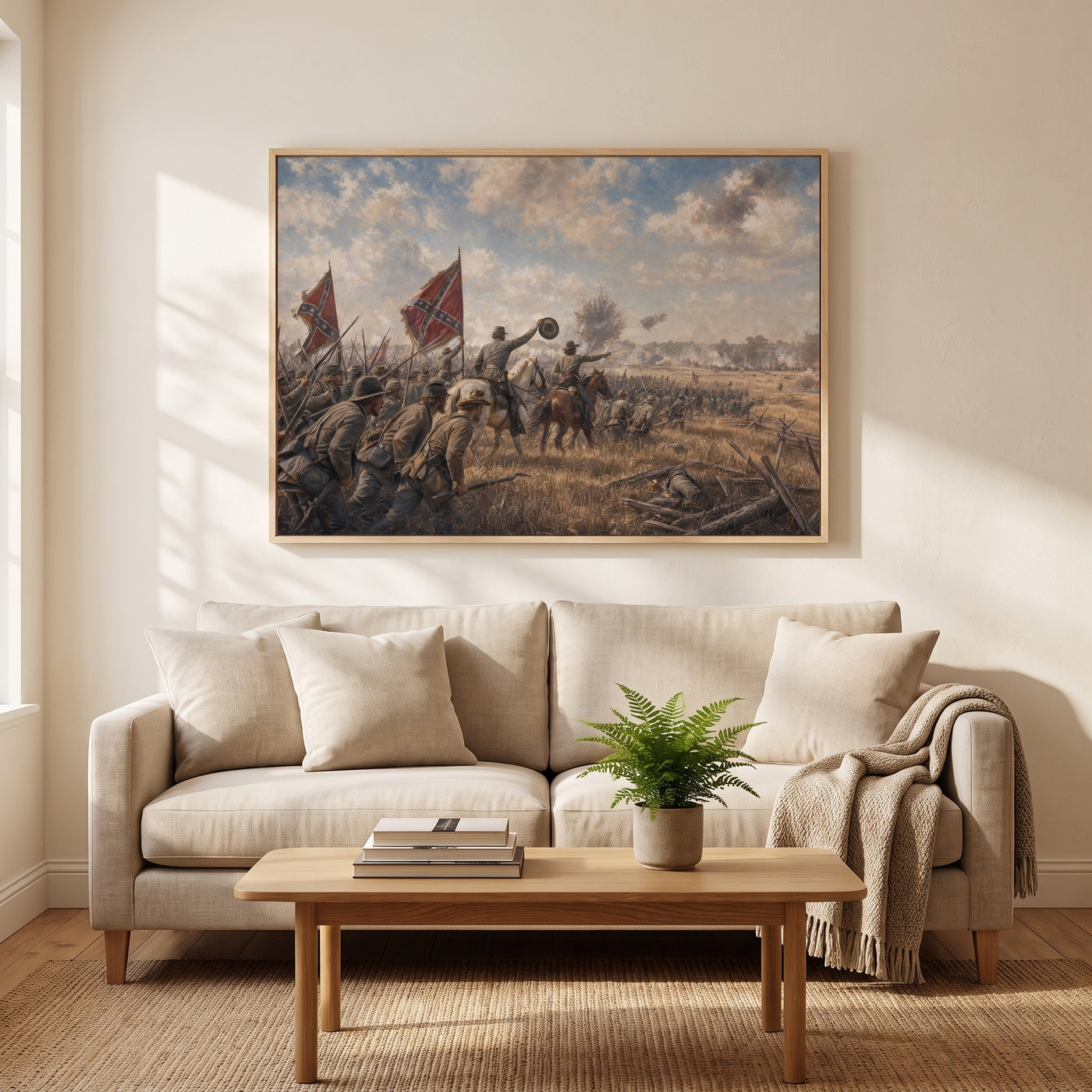 Pickett's Charge at Gettysburg framed print hanging in a home interior