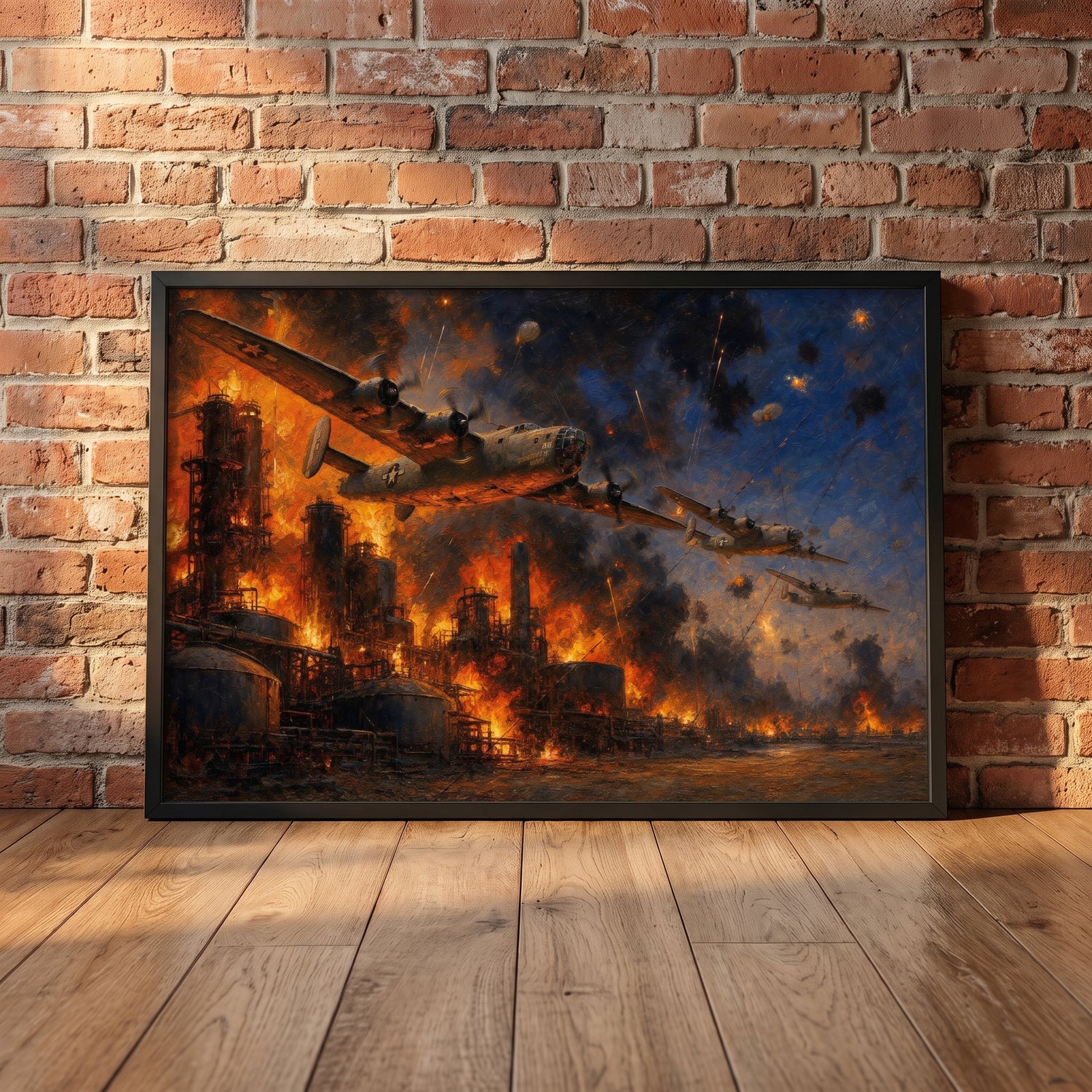 Ploesti, 1 August 1943 framed print leaning against a wall