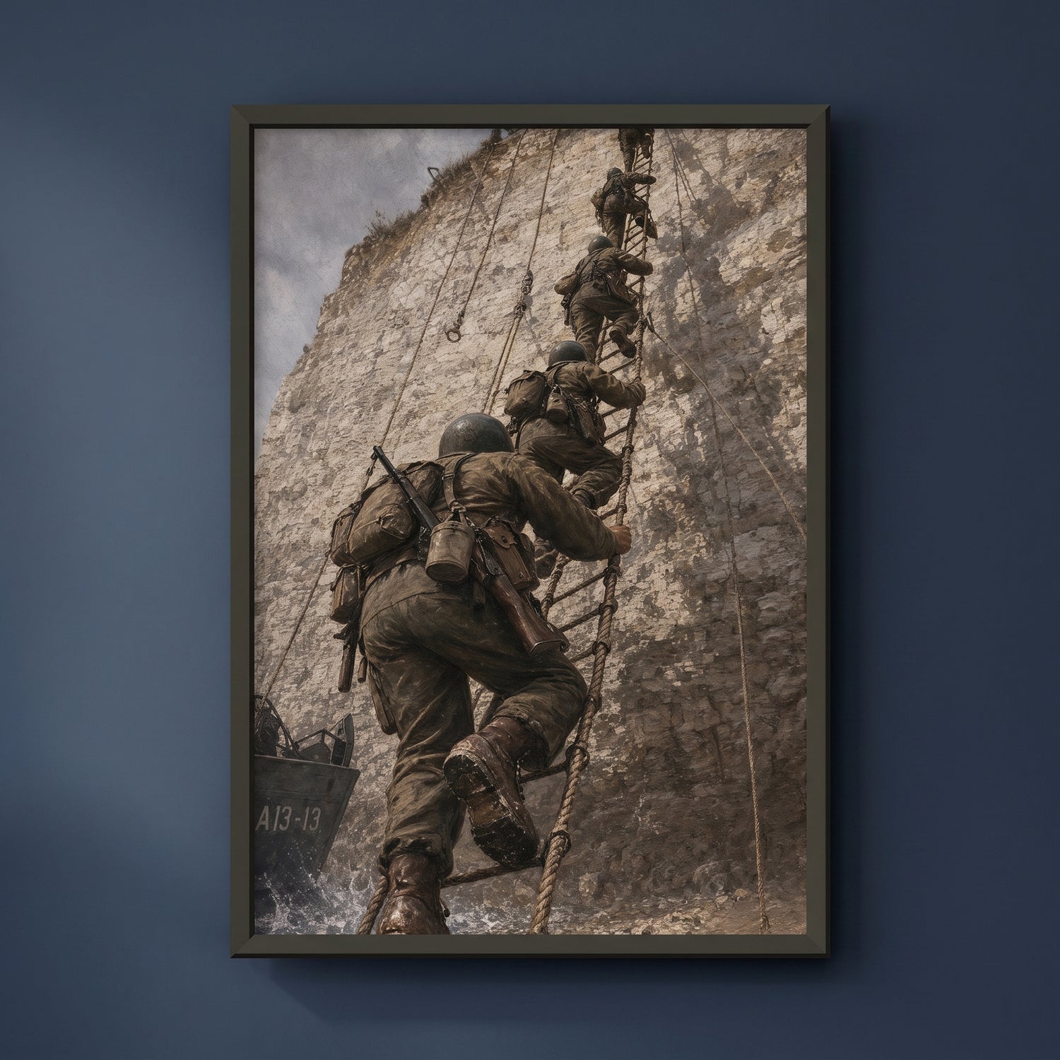 Pointe du Hoc framed print on a plain wall
