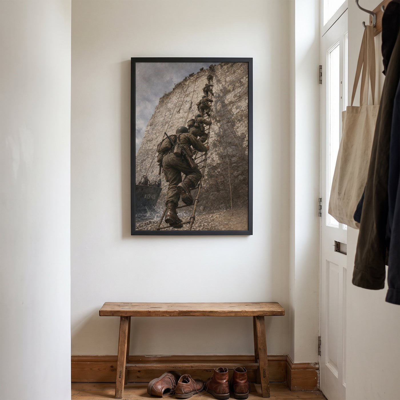 Pointe du Hoc framed print hanging in a home interior