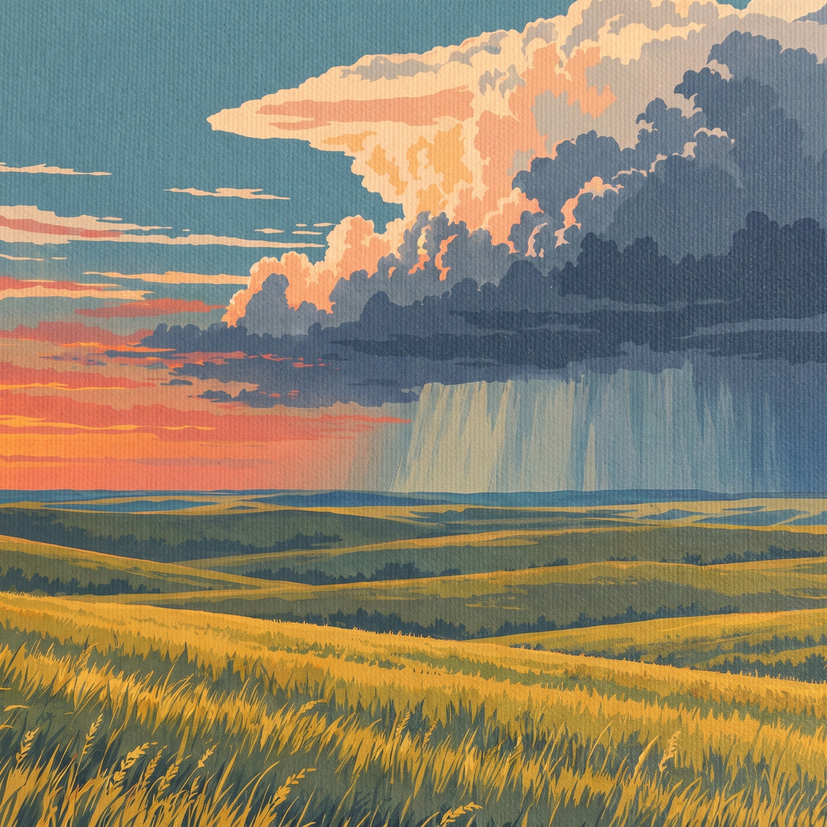 Prairie Evening — close-up of the canvas weave and print detail