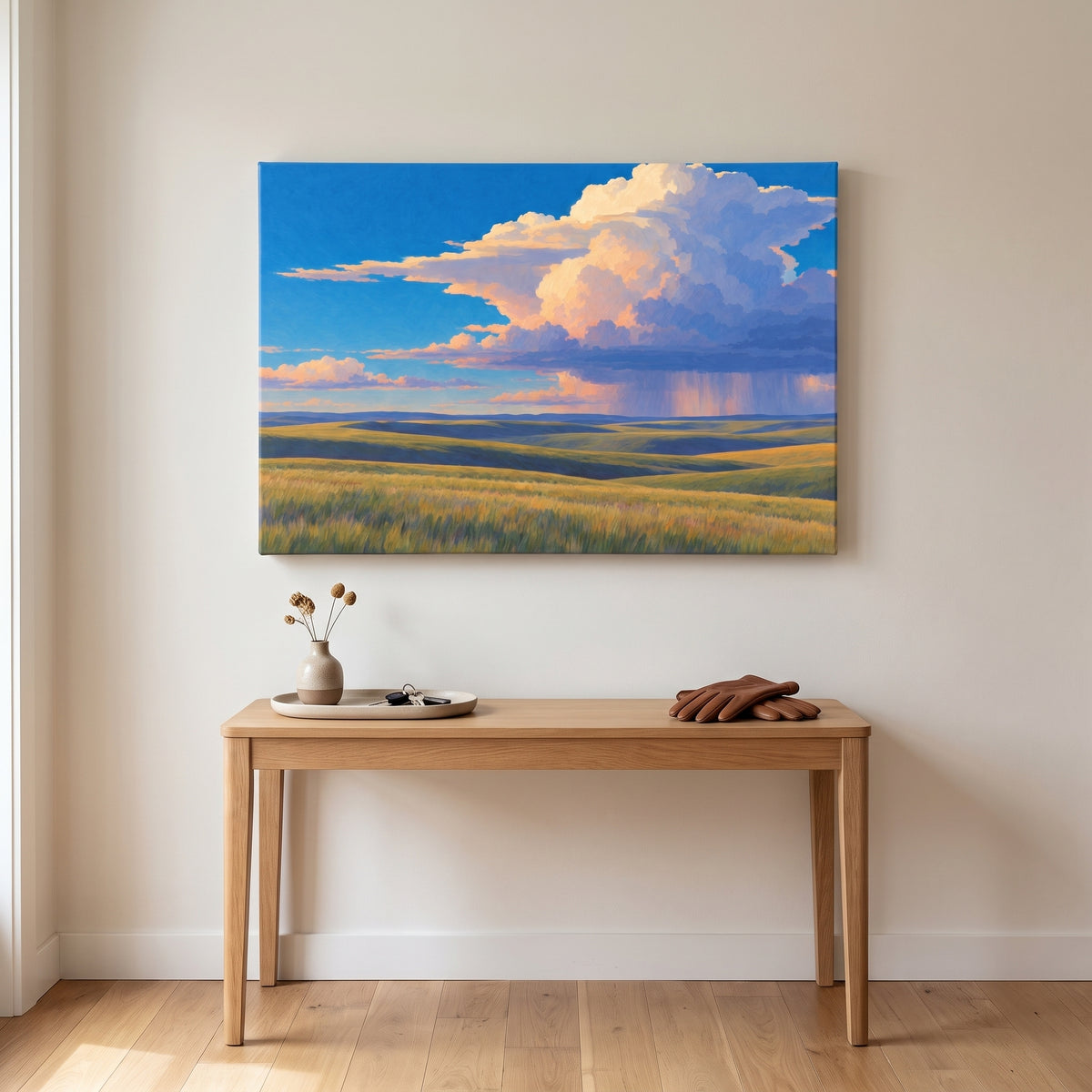 Prairie Sky canvas print hanging in a home interior