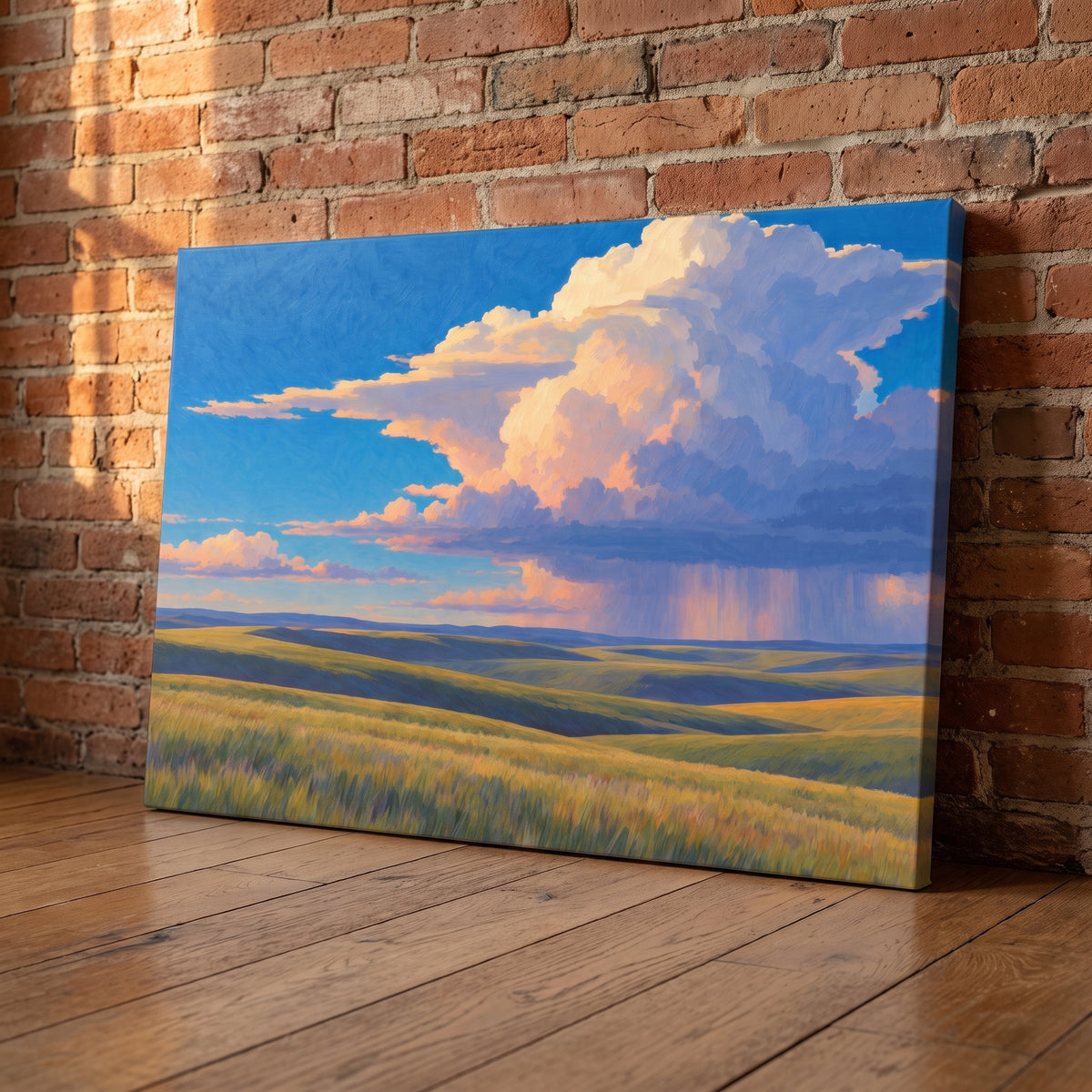 Prairie Sky canvas print leaning against a wall