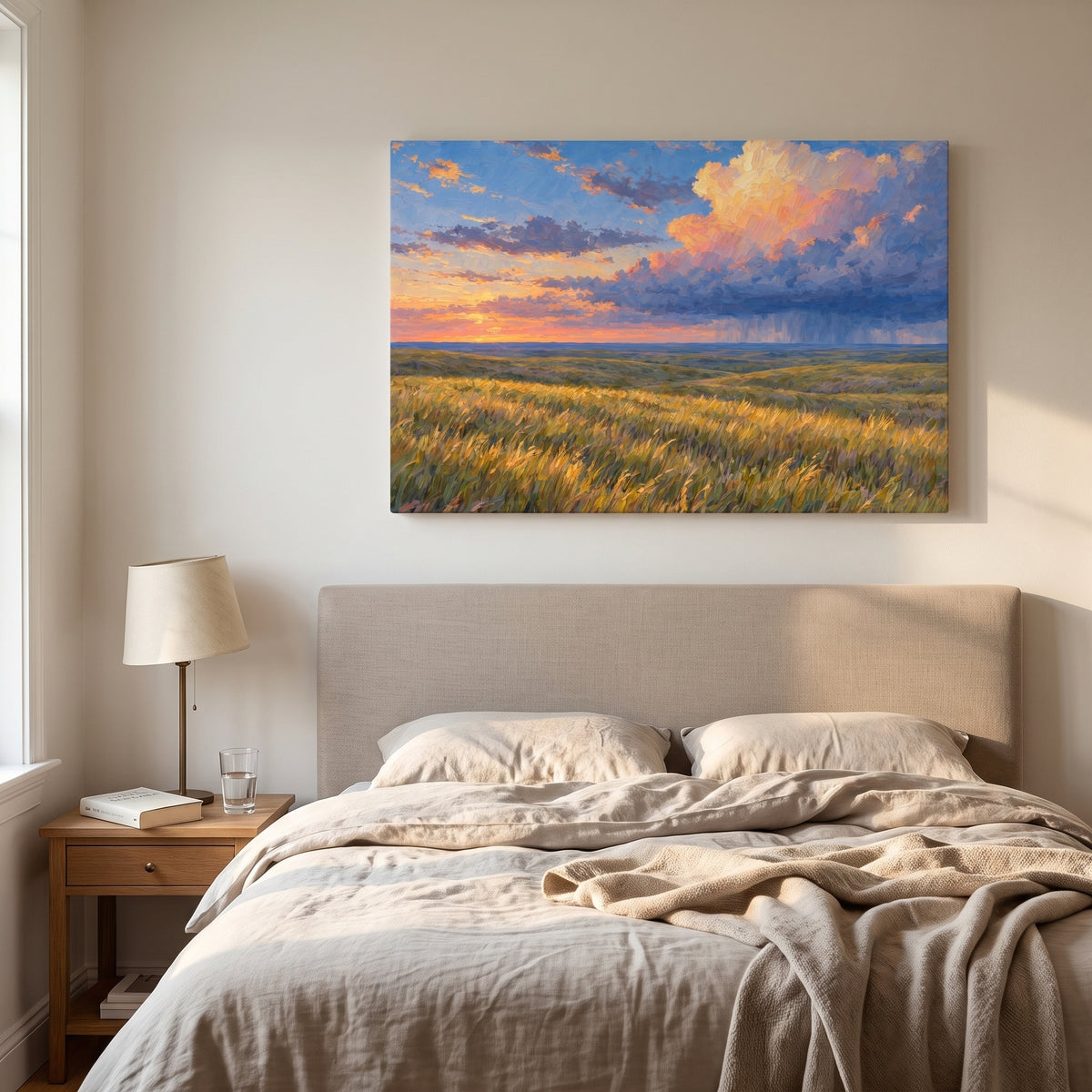 Prairie Storm Light canvas print hanging in a home interior