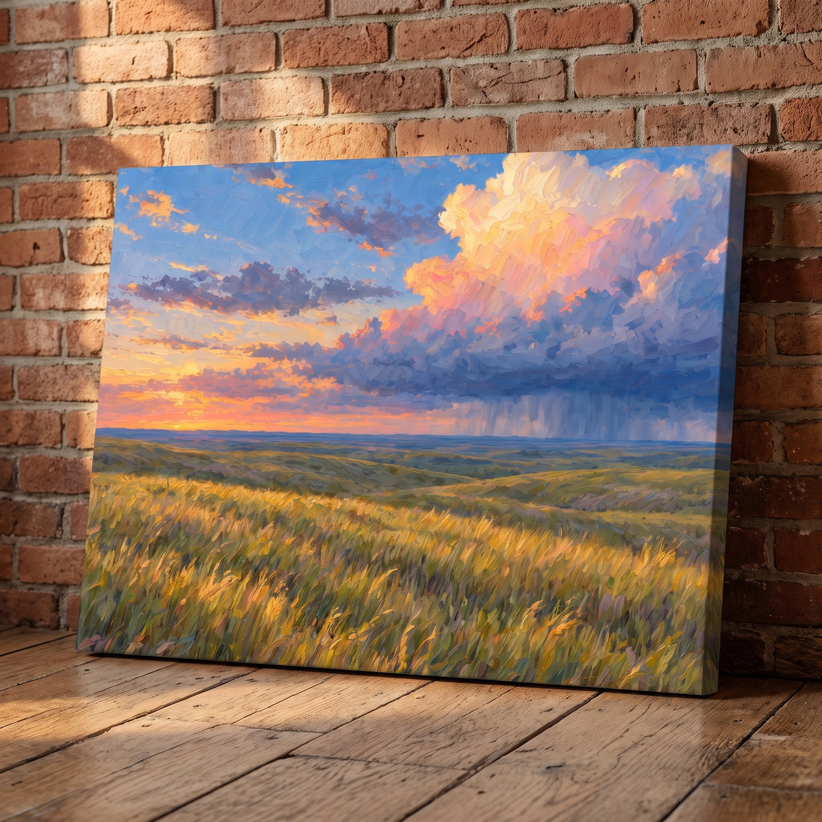 Prairie Storm Light canvas print leaning against a wall