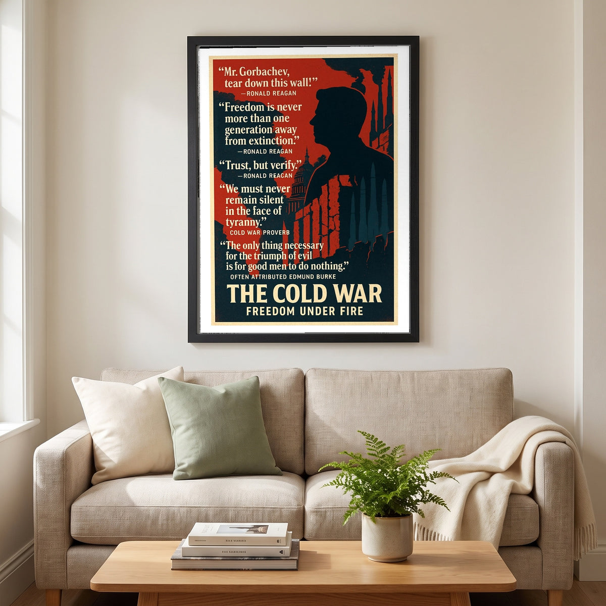 Reagan & the Cold War framed print hanging in a home interior