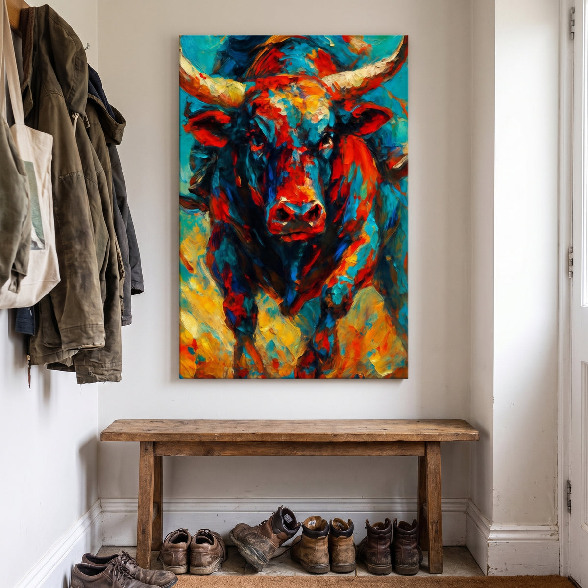 Red Threat canvas print hanging in a home interior