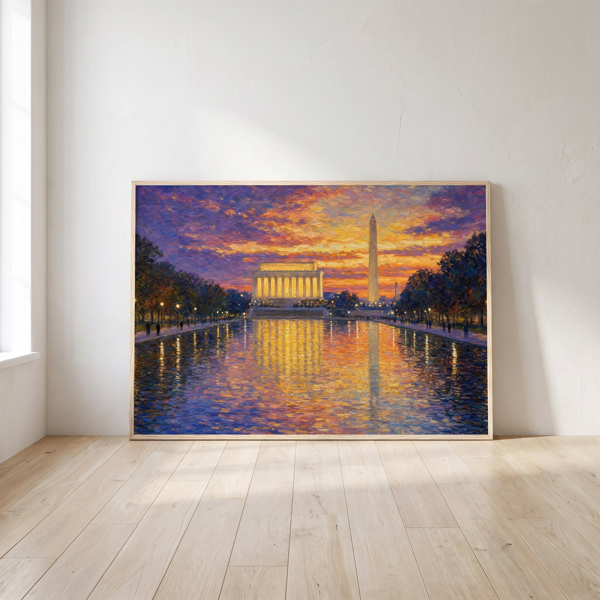 Reflections on a Nation framed print leaning against a wall