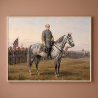 Robert E. Lee on Traveller framed print on a plain wall