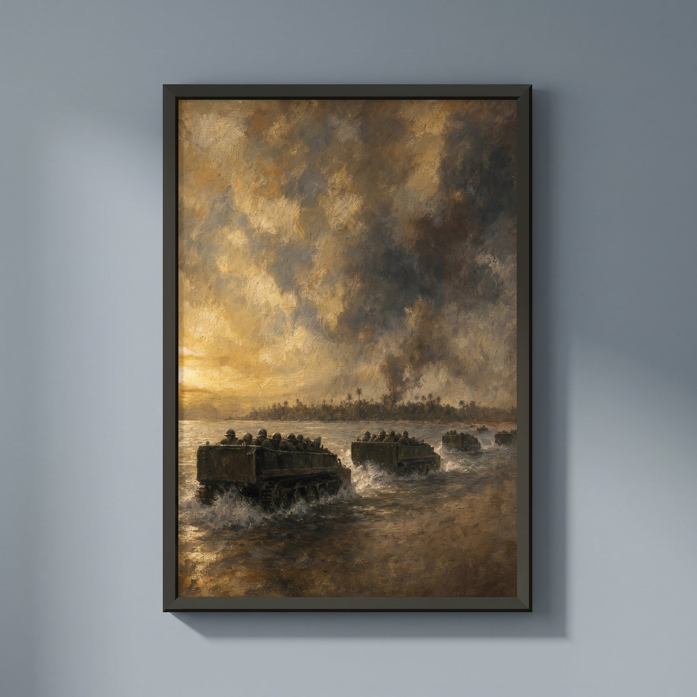 Running In to the Beach framed print on a plain wall
