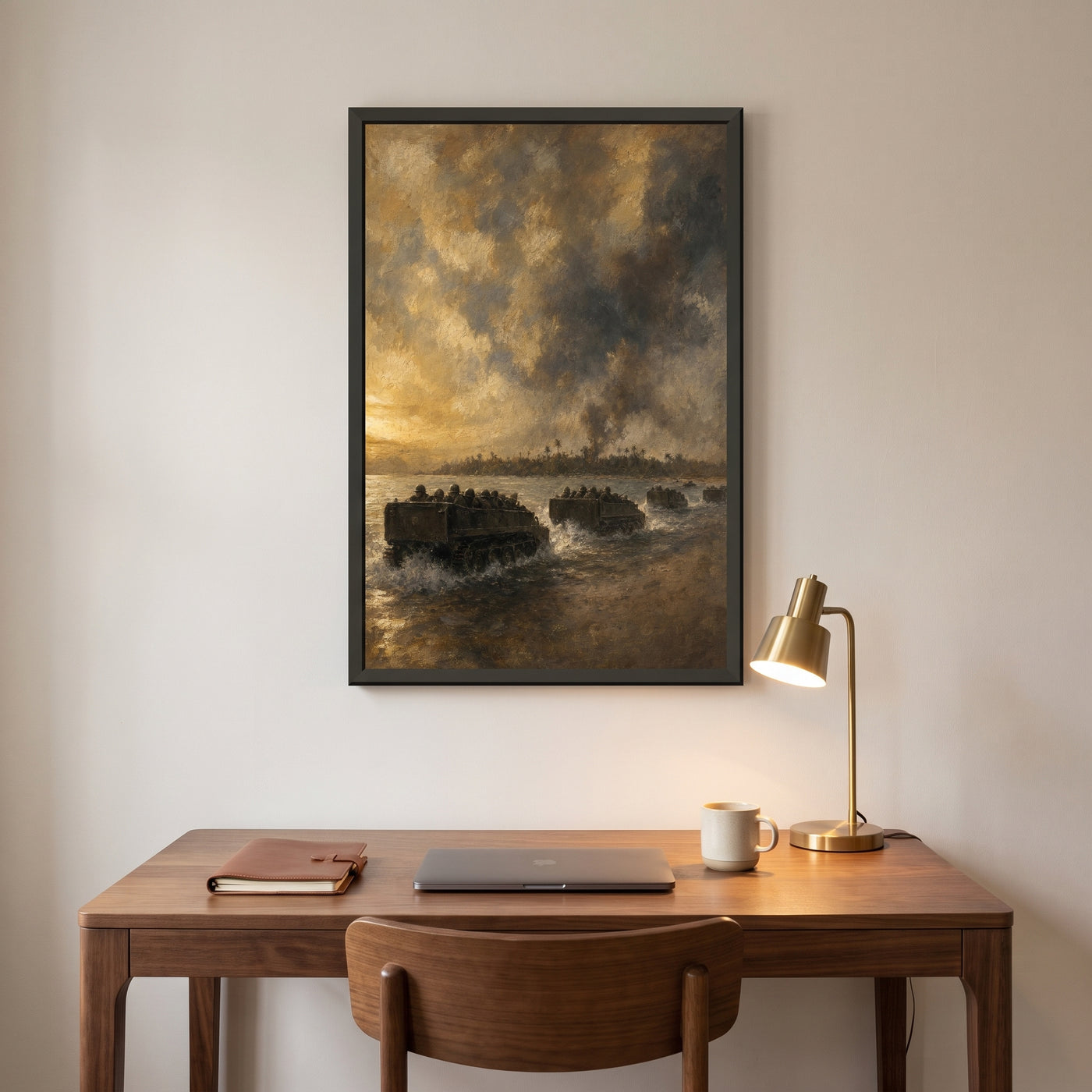 Running In to the Beach framed print hanging in a home interior