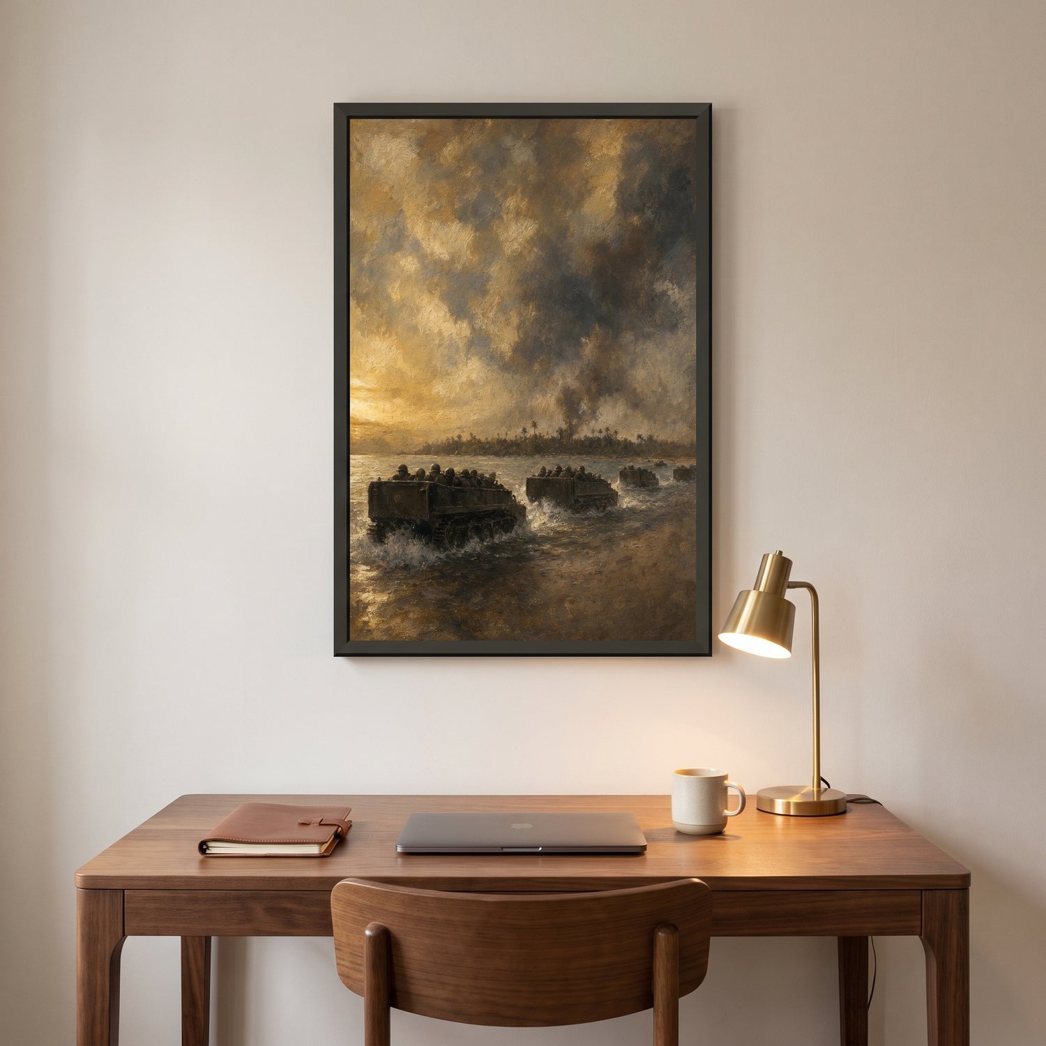Running In to the Beach framed print hanging in a home interior