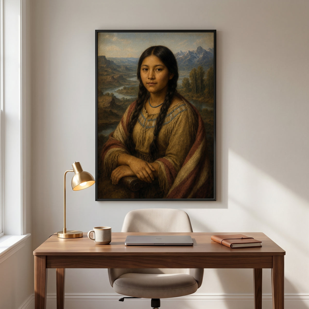 Sacagawea framed print hanging in a home interior