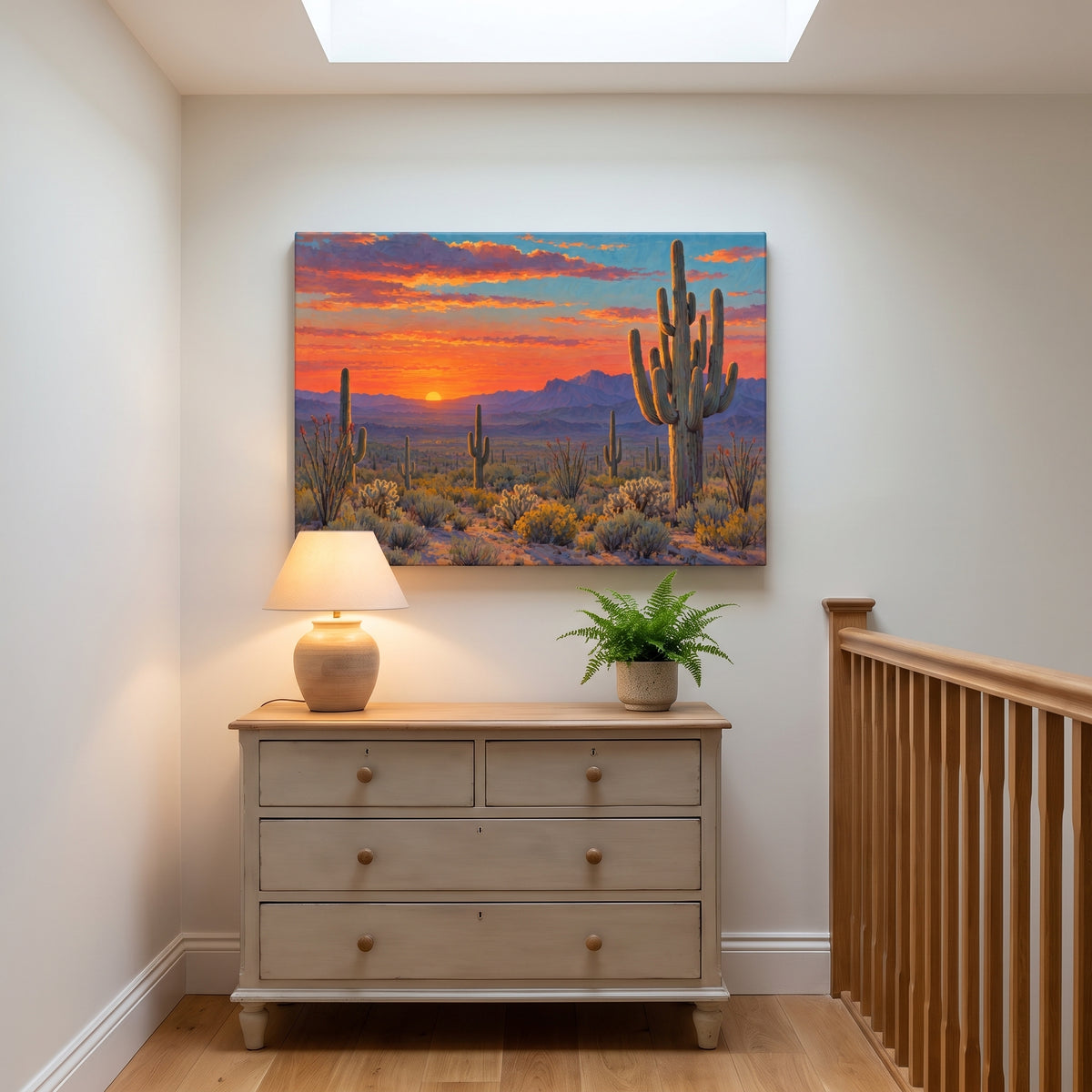 Saguaro Sunset, Arizona canvas print hanging in a home interior