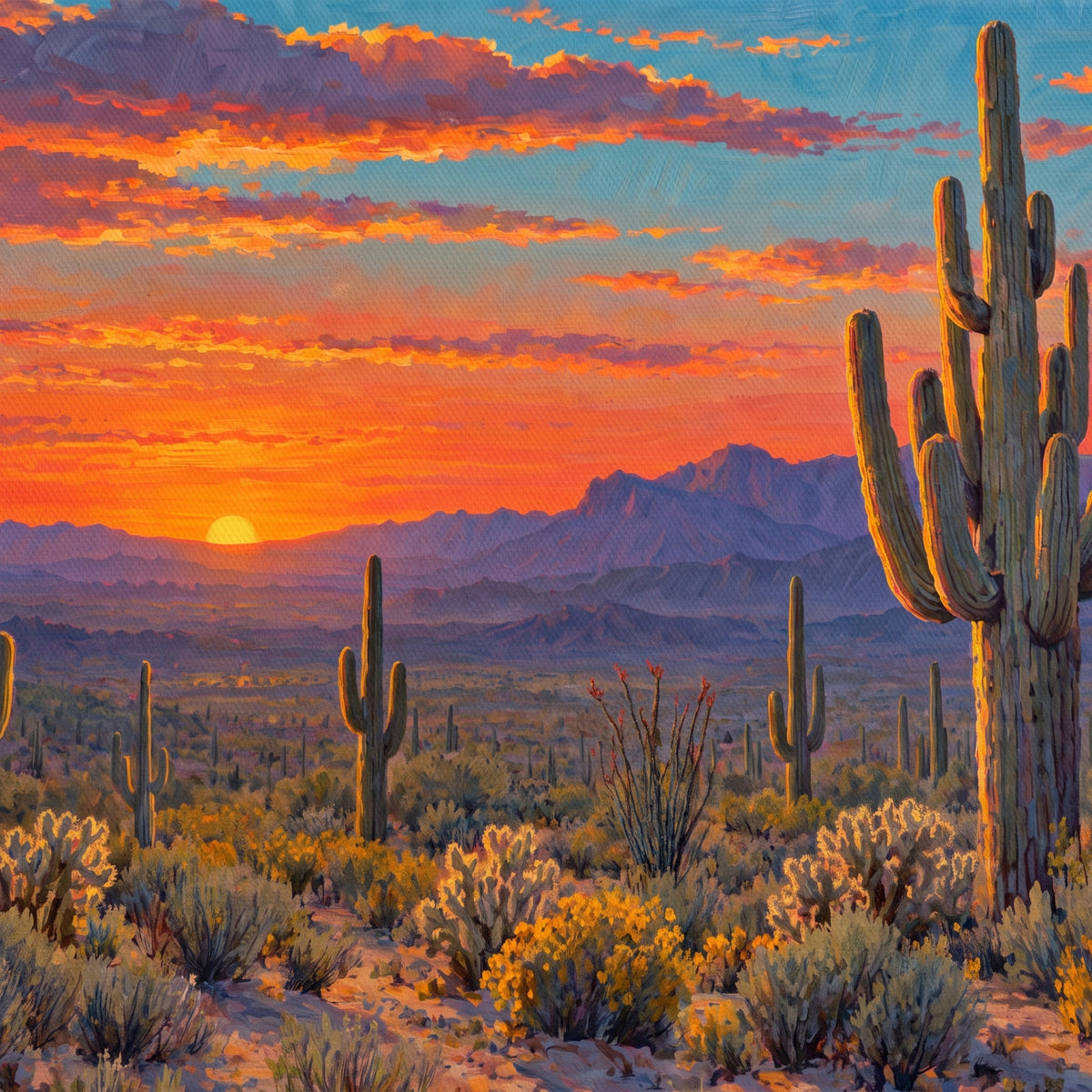 Saguaro Sunset, Arizona — close-up of the canvas weave and print detail