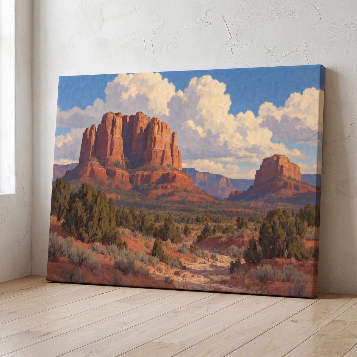 Sedona Red Rocks canvas print leaning against a wall