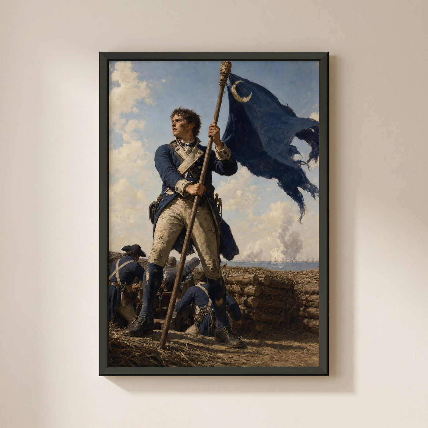Sergeant Jasper at Fort Moultrie framed print on a plain wall