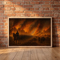 Sherman's March Through Atlanta framed print leaning against a wall