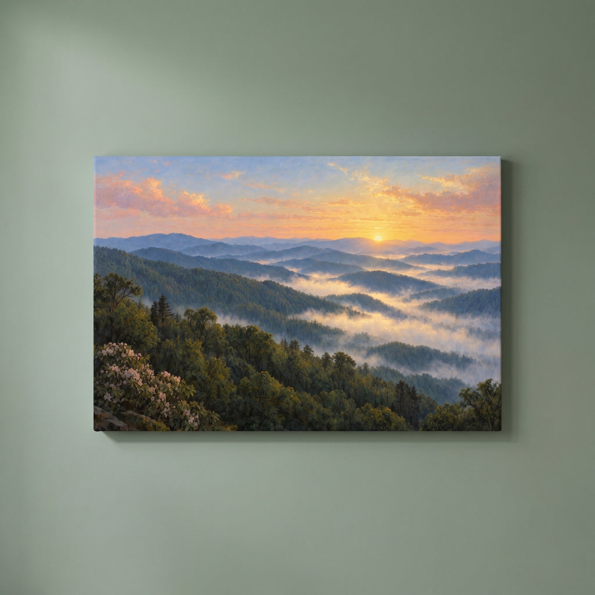 Smoky Mountain Morning gallery-wrapped canvas print on a plain wall