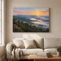 Smoky Mountain Morning canvas print hanging in a home interior