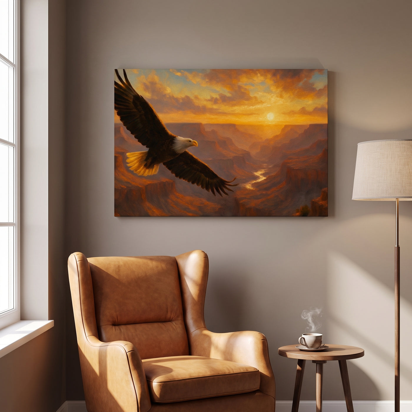 Soaring Eagle over the Grand Canyon canvas print in a reading corner