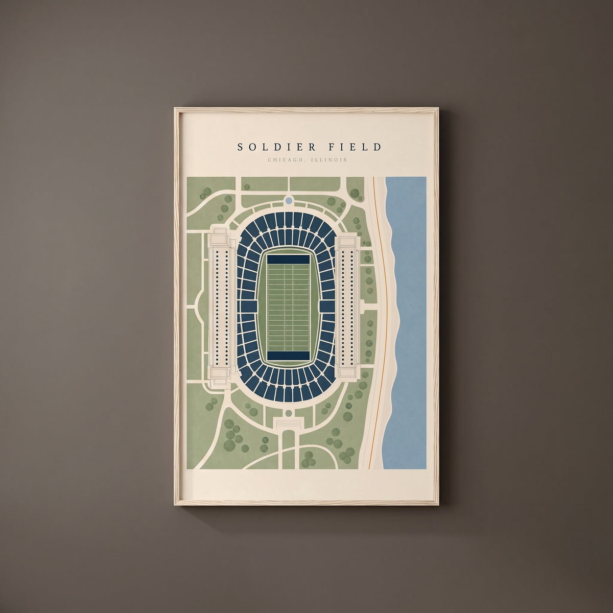 Soldier Field framed print on a plain wall