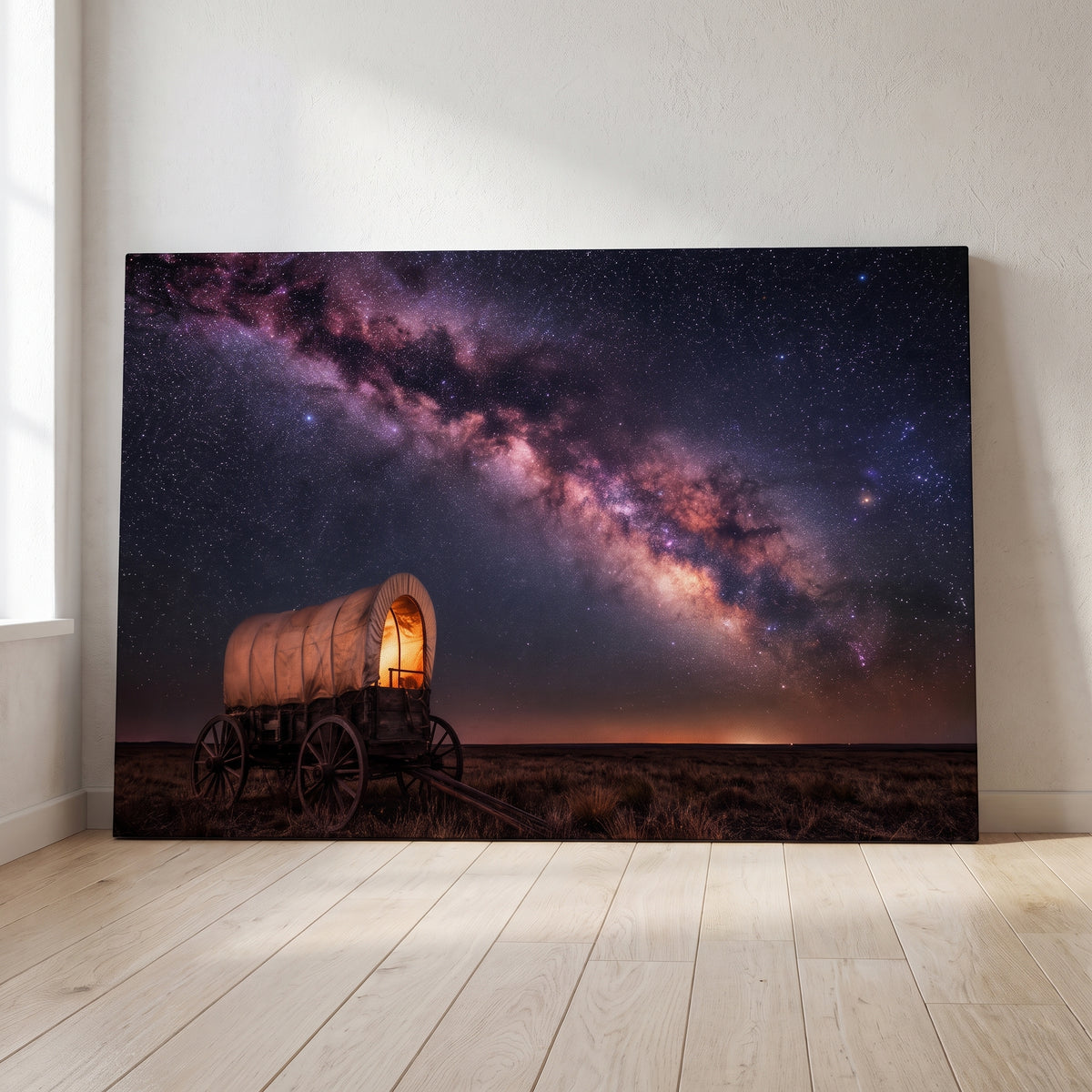Starlit Trail canvas print leaning against a wall