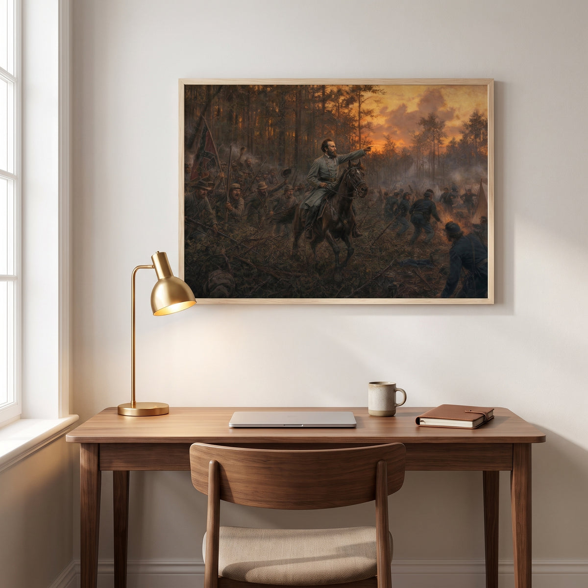 Stonewall Jackson's Flank Attack at Chancellorsville framed print hanging in a home interior