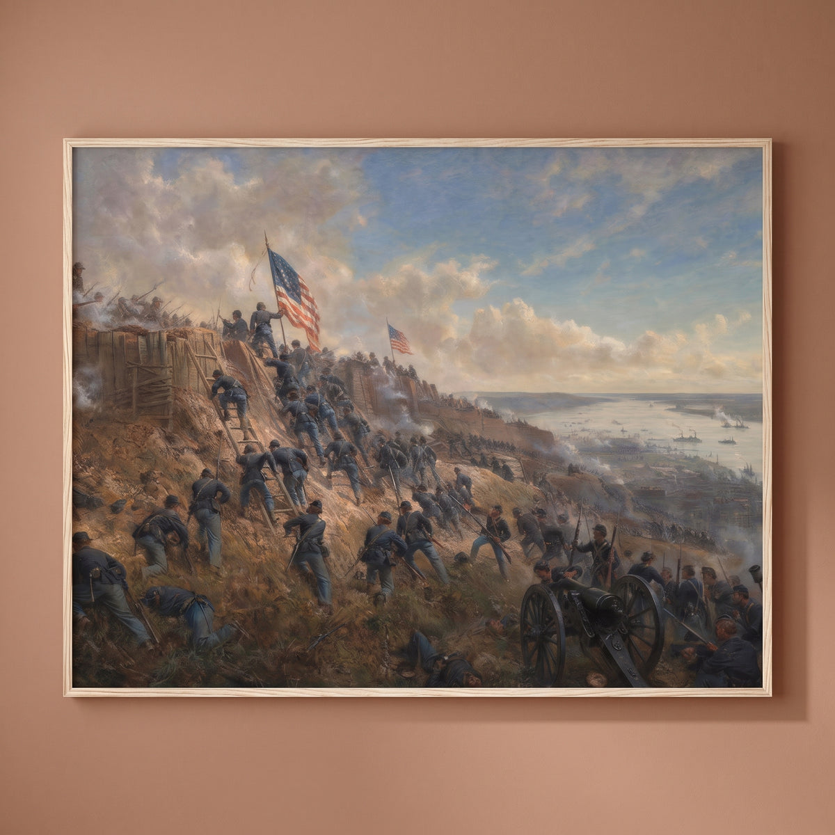 Storming of Vicksburg 1863 framed print on a plain wall