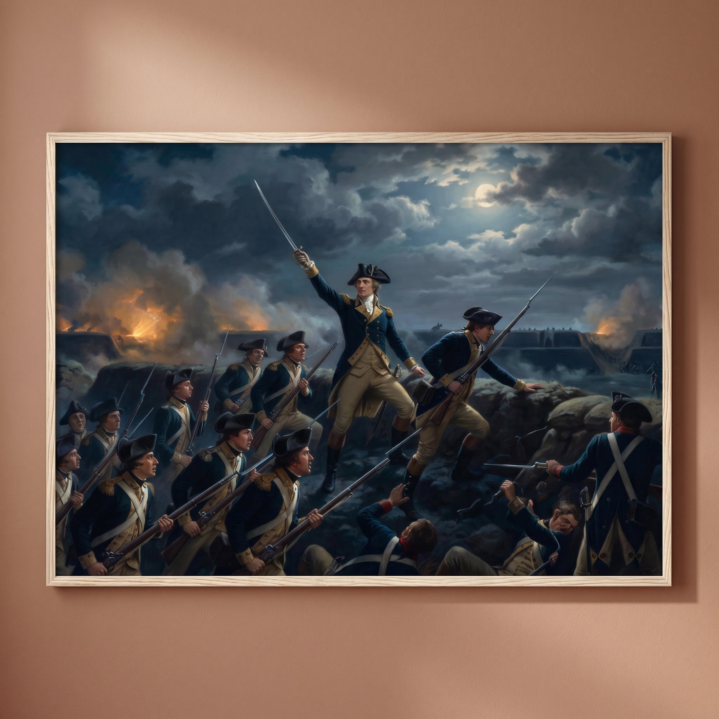 Storming the Redoubt at Yorktown framed print on a plain wall
