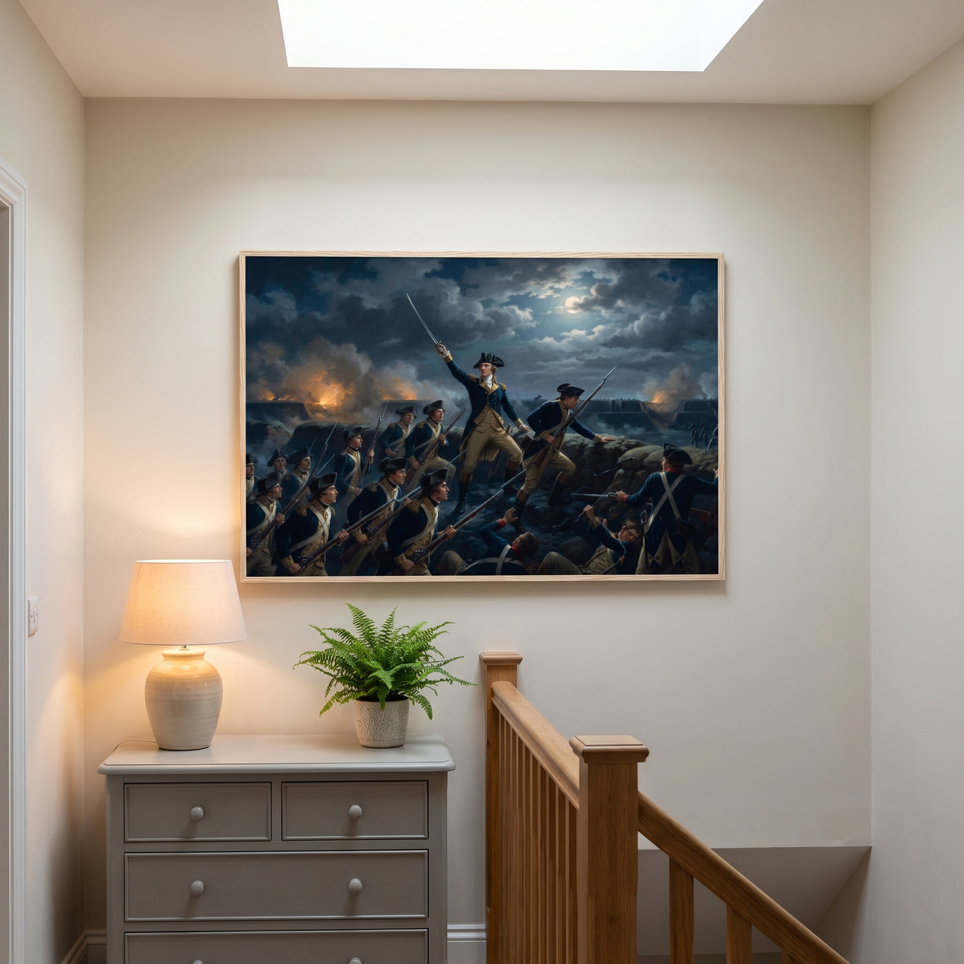 Storming the Redoubt at Yorktown framed print hanging in a home interior