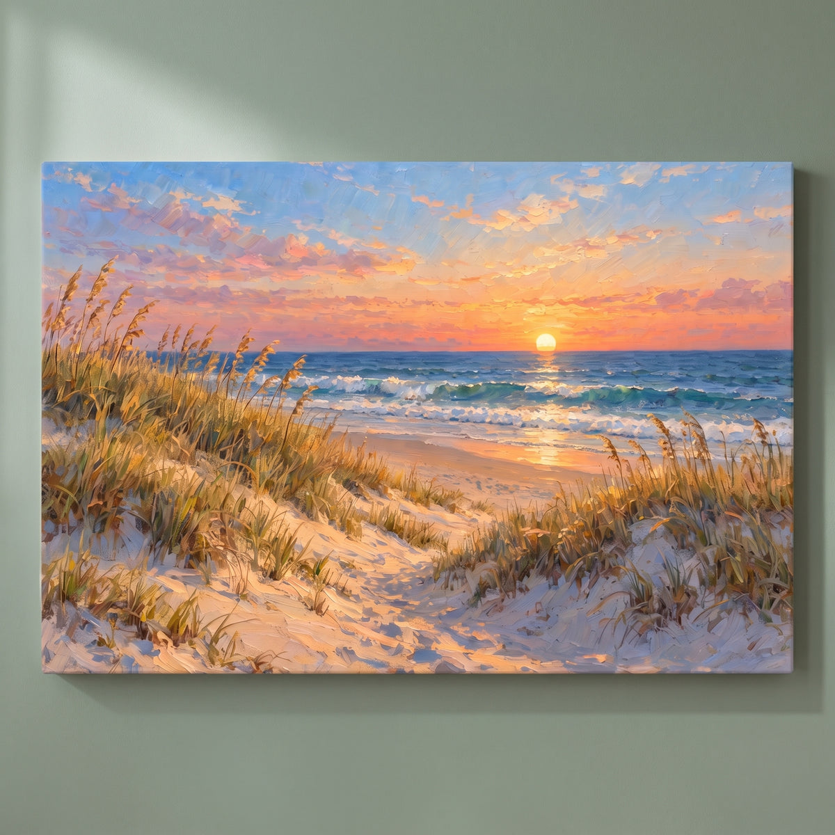 Sunrise on the Outer Banks gallery-wrapped canvas print on a plain wall
