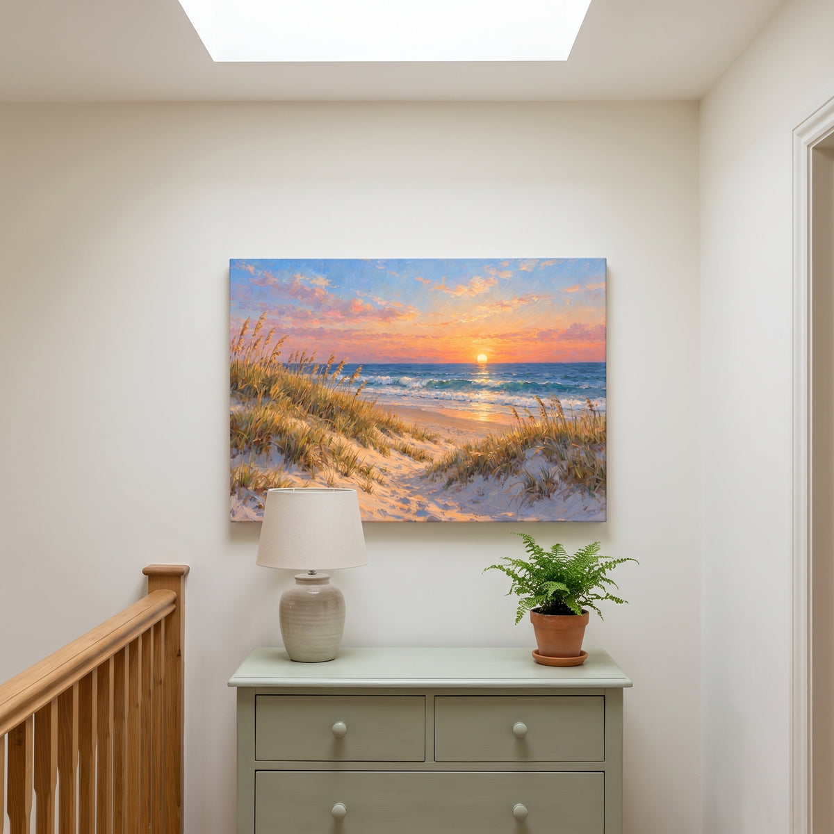 Sunrise on the Outer Banks canvas print hanging in a home interior